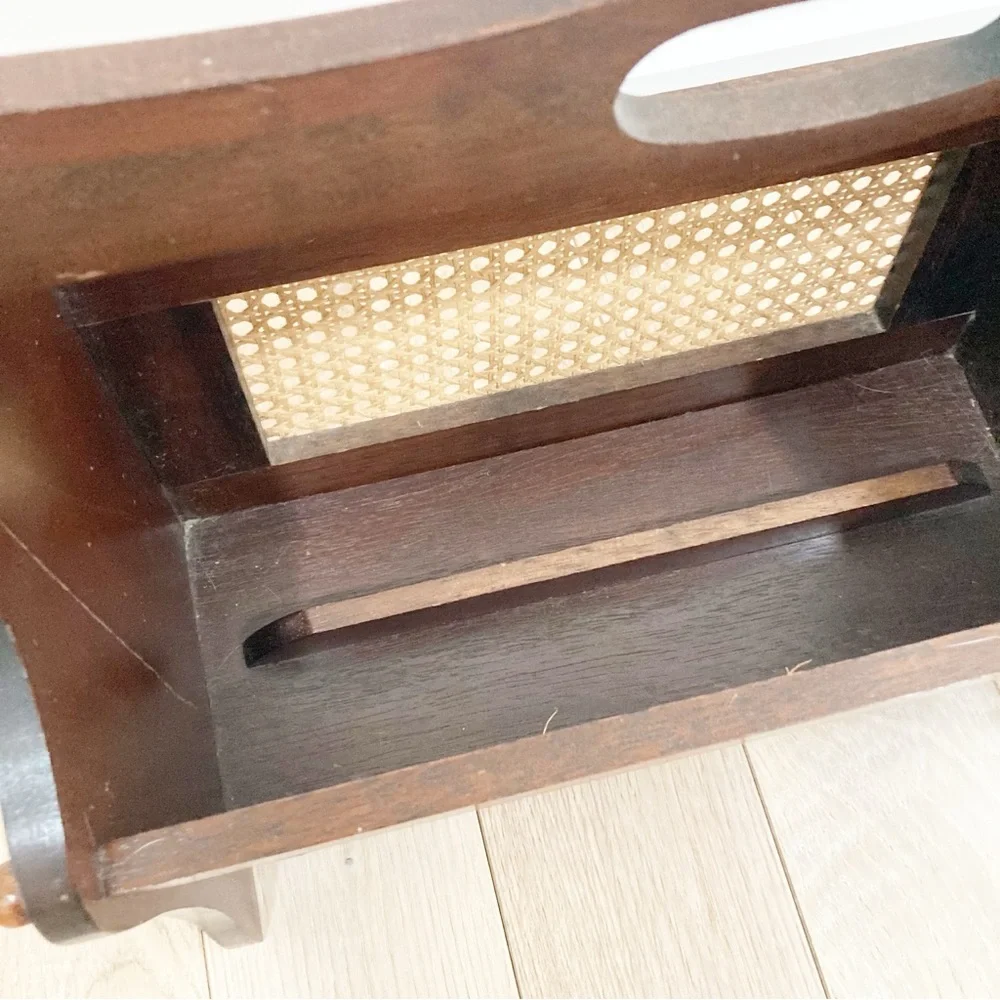 Vintage Brown Wood and Cane Magazine Rack